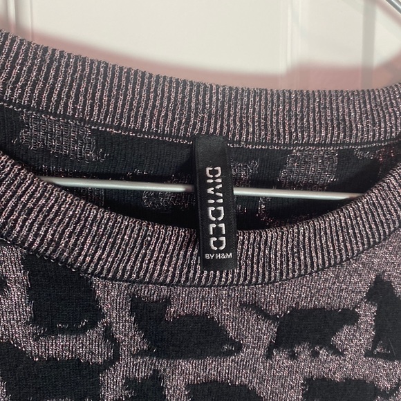 Divided by H&M Black Cat Metallic Pink Knit Sweater Size S - Picture 5 of 7